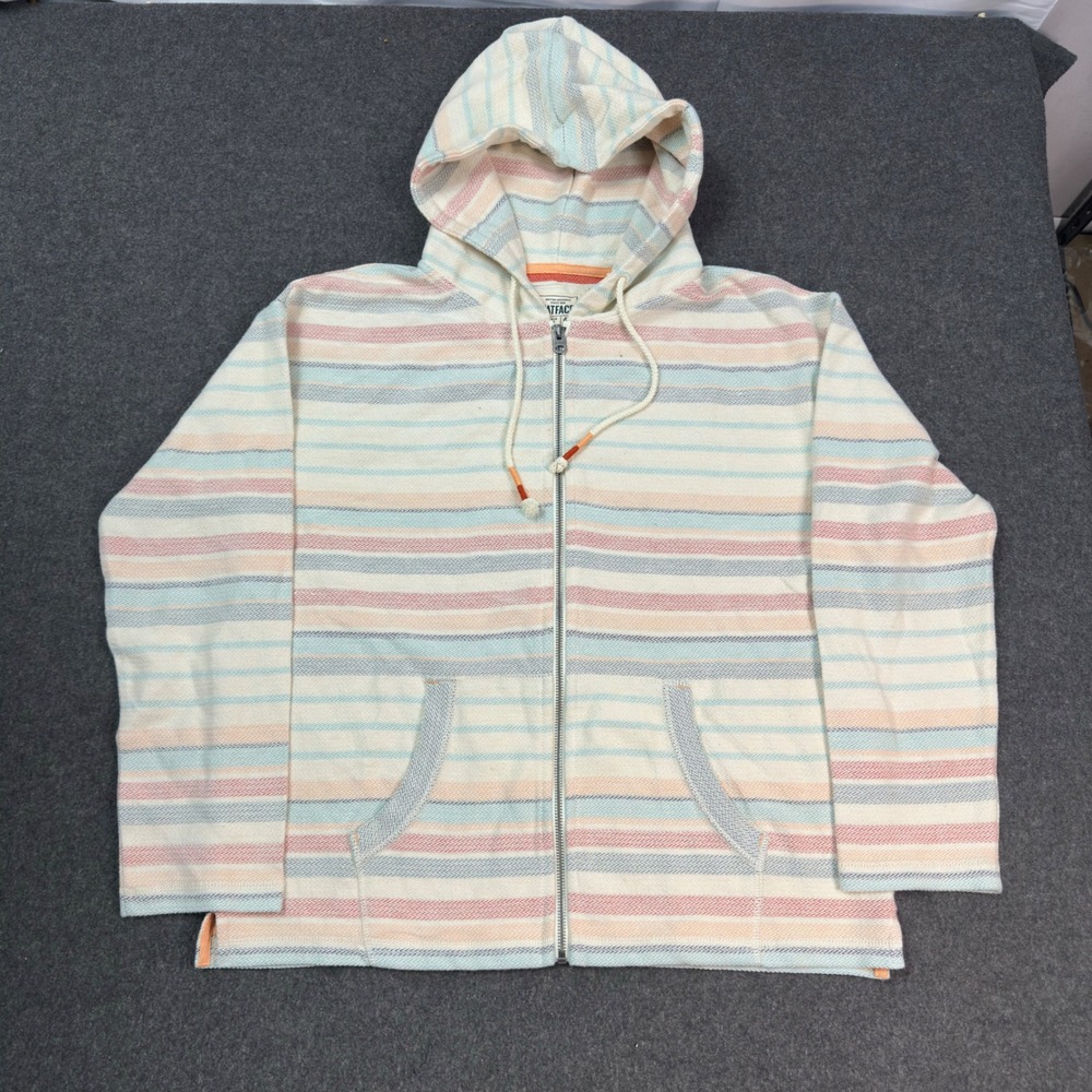 FatFace Women's Medium Striped Full Zip Hoodie Blue Orange Cotton Sweatshirt